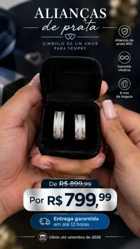 Alianças de prata 950, entrega em até 12 horas, Garantia infinita, modelo exclusivo