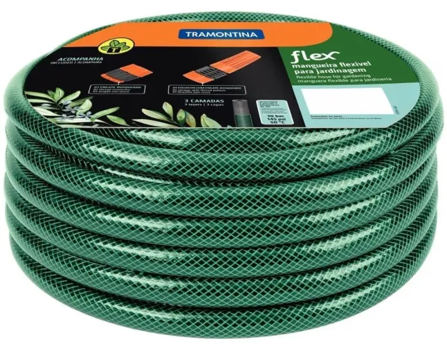 Mangueira Flex Tramontina em PVC 10 M | Com Engates Rosqueados, Esguicho, Verde