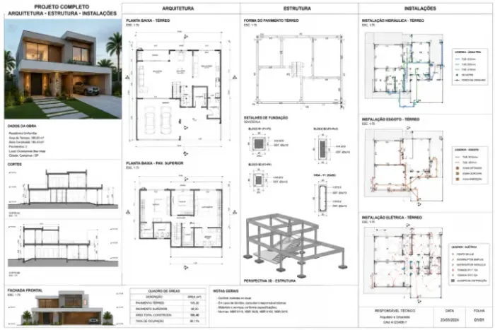Projetos de ARQUITETURA, ESTRUTURAS E INSTALAÇÕES