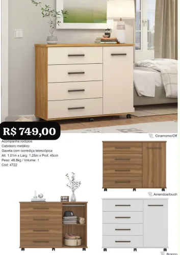 Cômoda Panamá com rodinhas