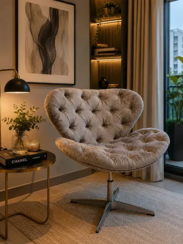 Cadeira poltrona giratória de design veludo capitonê