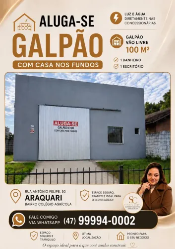 Galpão de 100 m² para locação em Araquari ? com casa nos fundos