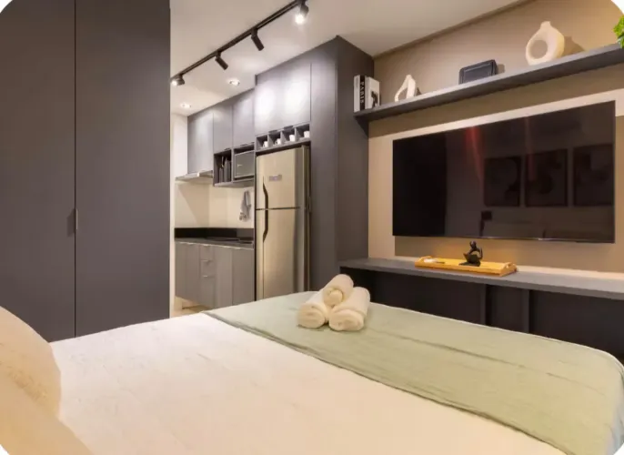 Apartamento Mobiliado para Locação no Brooklin 20m² com Varanda e Lazer Completo