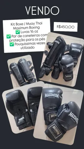 Kit Boxe / Muay Thai Maximum Boxing 16 oz - Luvas + Caneleiras | Semi Novo