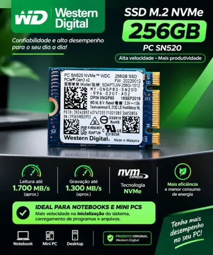 SSD M2 Nvme 256 gigas gen3x2 ideal para mini PCs