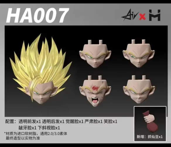 Head Cabeça Kit AH007 Gohan para Sh Figuarts Bandai e Demoniacal Fit