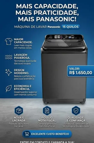 Máquina de Lavar Panasonic 15kg Titânio 127V NA-F150B1T Lacrada com NF