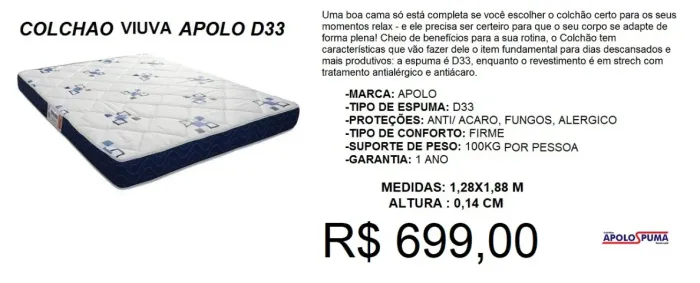 colchão de espuma D33 viuva - entrega gratuita!