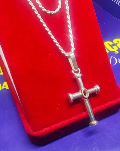 Cordão Com Pingente Cruz Prata 925 Peso 7 Gramas 60 Cm Fio 1 mm Pingente 28 mm
