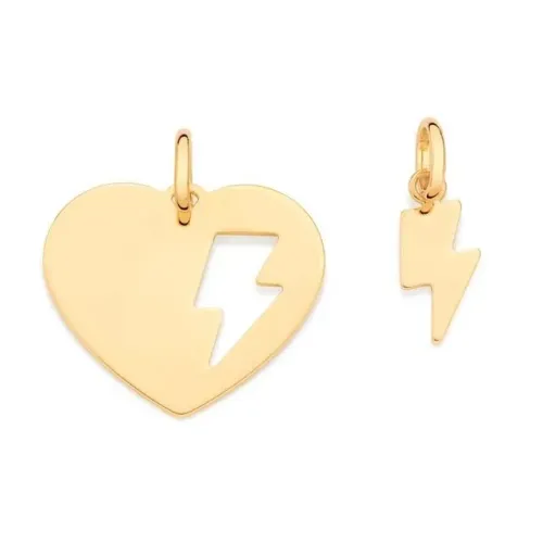 Pingente Coração Namorados Apaixonados Raio Ouro 18 Kilates Peso 1.20 Gramas 10 mm