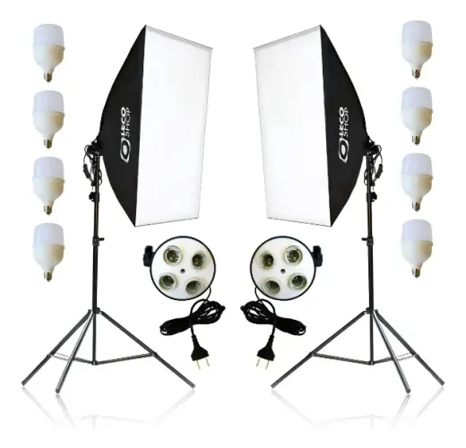 Kit Completo 2 Softbox 50x70 com Tripés e 8 Lâmpadas