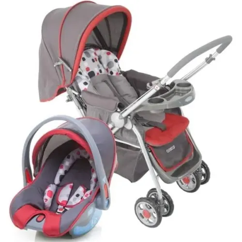 Carrinho de Bebê Travel System- Cosco Reverse Vermelho + Bebê Conforto = Cadeirão Grátis