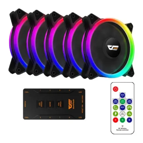 Kit Ventoinhas Aigo DarkFlash DR12 Pro 5in1 RGB 5x120mm, Com Controladora, DR12-PRO-5IN1