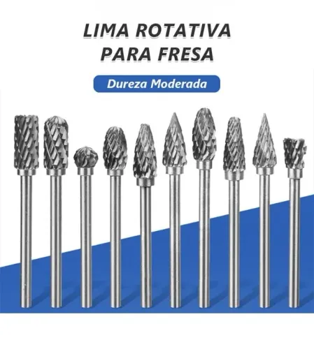 Kit 10 Fresa Lima Rotativa Metal Duro Escarear Madeira Aço Ferro
