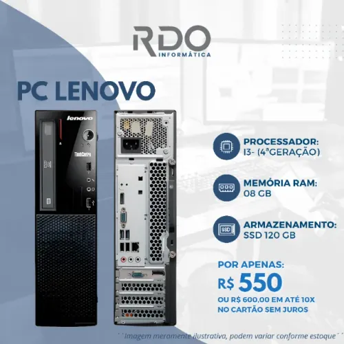 PC Lenovo Intel i3 4ª Geração, 8GB RAM, SSD 120GB ? Ideal para trabalho