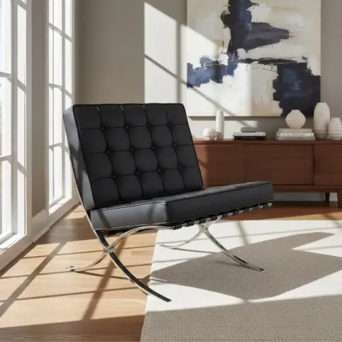 Poltrona Barcelona Inox - Couro Natural