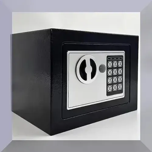 Cofre eletrônico com teclado e visor LED mede 23x17x17 em aço. Ultimas unidades