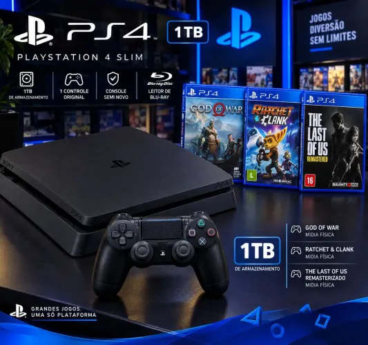 Ps4 slim controle e jogos