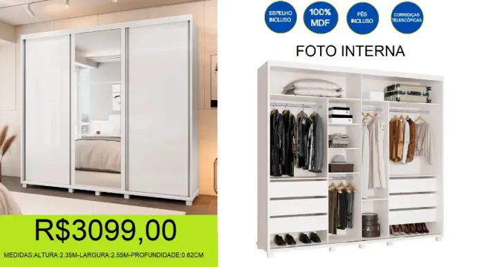 roupeiro - mega lançamento - acompanha espelho - compre hoje e receba em até 72 horas