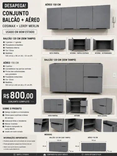 Armário de cozinha 150 cm e balcão 120cm