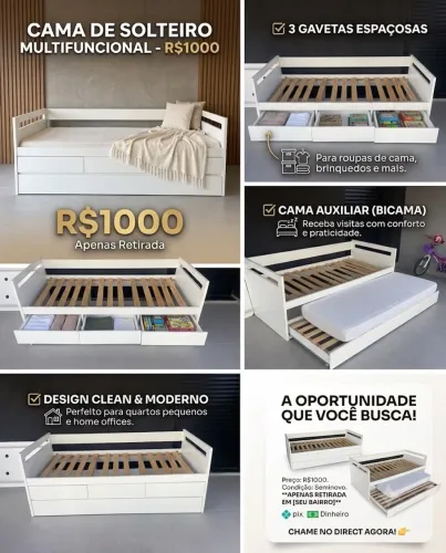 Bicama solteiro com gavetas