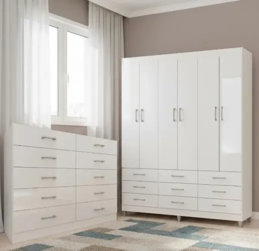 Conjunto Roupeiro Clean Master com Cômoda Organizadora