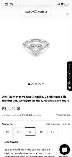 Anel prateado coração branco inspiração Swarovski Vivara life pandora