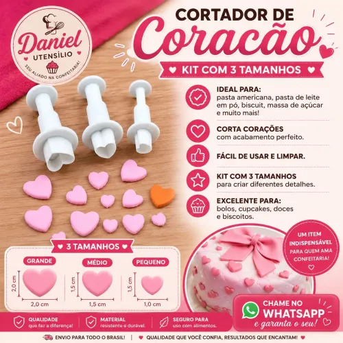 Cortador Injetor de Coração para Confeitaria - Decoração de Bolos e Doces