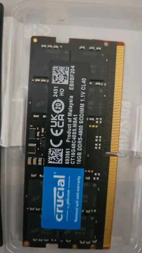 Memória RAM Notebook Crucial 16GB DDR5 4800MHz SODIMM - CT16G48C40S5 Original