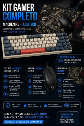 Mouse + mouse pad + teclado gamer mini mecânico e vem trocador de peças