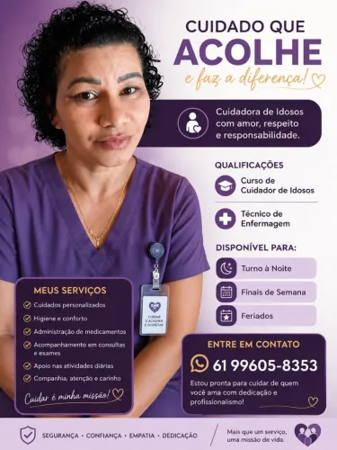Cuidadora de idosos,tecnica de enfermagem. 
