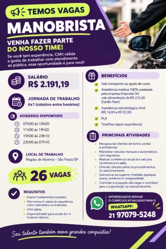 ? VAGA - MANOBRISTA | MOEMA - SP