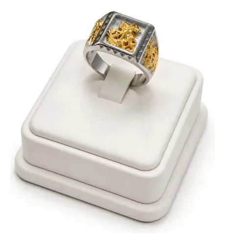anel dedeira masculino são jorge prata dourado aço inox 316l quad 1un