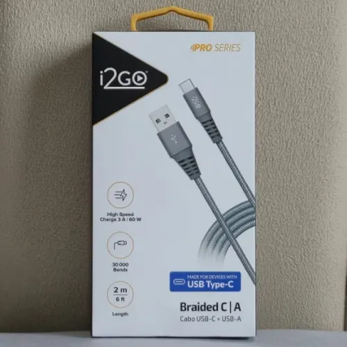 i2GO - Cabo USB-A para Tipo-C em Nylon (60W - 2 Metros)