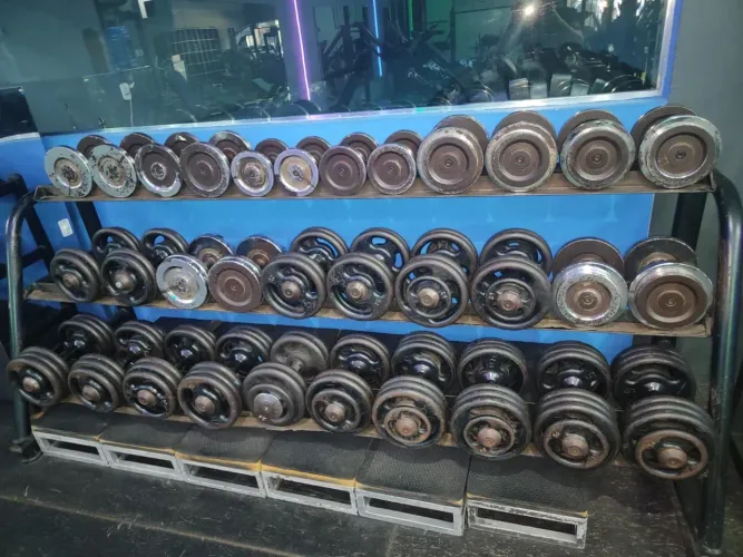 Jogo de Dumbells de 4kg a 30 kg com suporte reforçado.