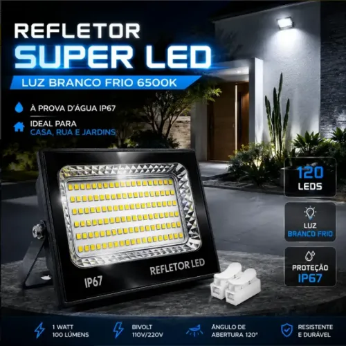 Kit 2 Refletor Super Led 400w Ip67 Holofote Bivolt Prova D'água Branco Frio 6500k Preto