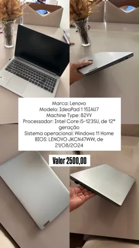 Notebook Lenovo modelo ideapad 15IAU7