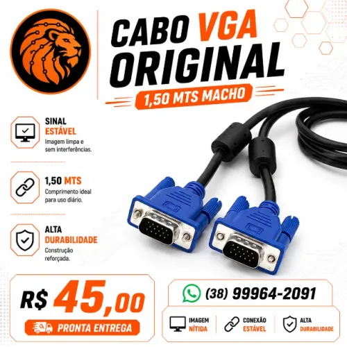 Cabo VGA Original 1,50 Metros Macho x Macho - R$ 45,00