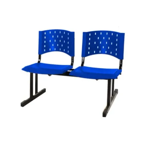 Longarina Plástica Azul Dois Lugares Para Recepção Sala De Espera Resistente 33072