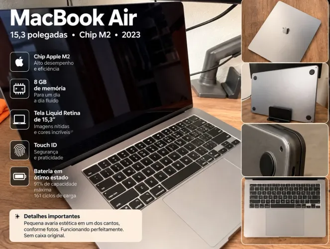 MacBook Air 15? M2 2023 - 8GB - Bateria 91%