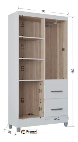 Guarda Roupa Capri 4 Portas cor branco 2 Gavetas poquema