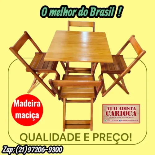 Conjunto ddobravel 70x70 com 4 Cadeiras, cor mel , madeira maciça linha premium