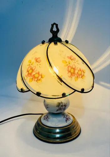 Abajur Vintage Anos 80/90 Porcelana E Vidro Floral Funcionando