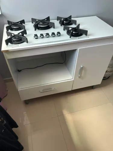 Kit Cozinha : Balcão em MDF+CookTop 5 Bocas , Vodro branco