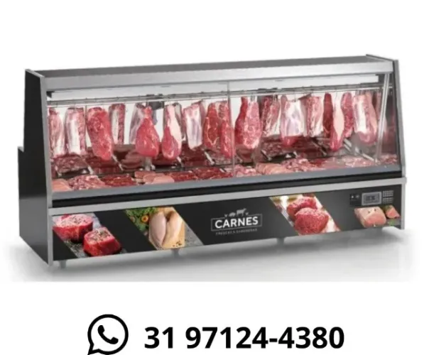 Balcão de Carne 3M Vidro Reto Preto Gelopar