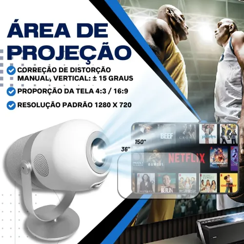 Projetor Moderno R1 Smart Espelhamento Android Apps Full Hd Tamanho Da Projeção 40 - 150