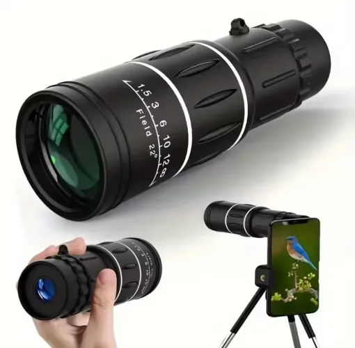 Telescópio Monocular 16x52 com Foco Duplo e Zoom Óptico