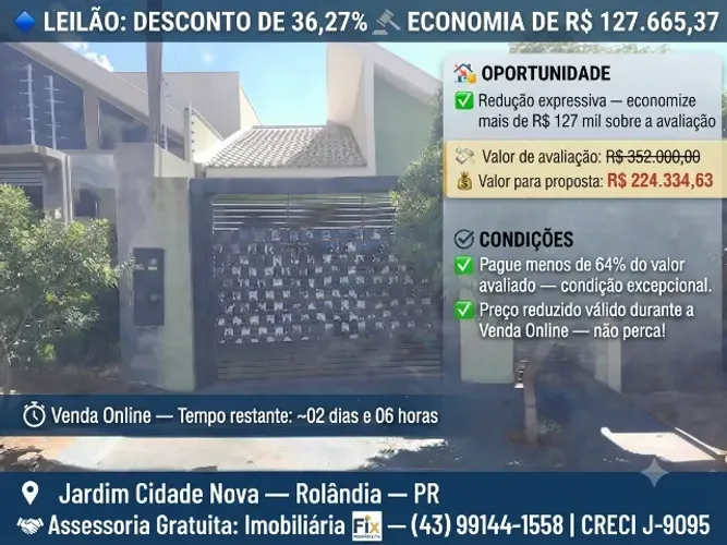 LEILÃO: DESCONTO DE 36,27% ? ECONOMIA DE R $ 127.665,37**