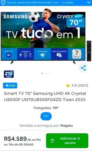TV SAMSUNG 70" UHD 4K Crystal