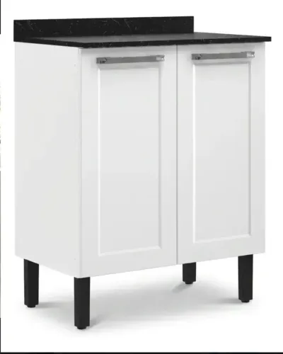 Balcão Para Cozinha 70cm 2 Portas Com Tampo Florença Branco